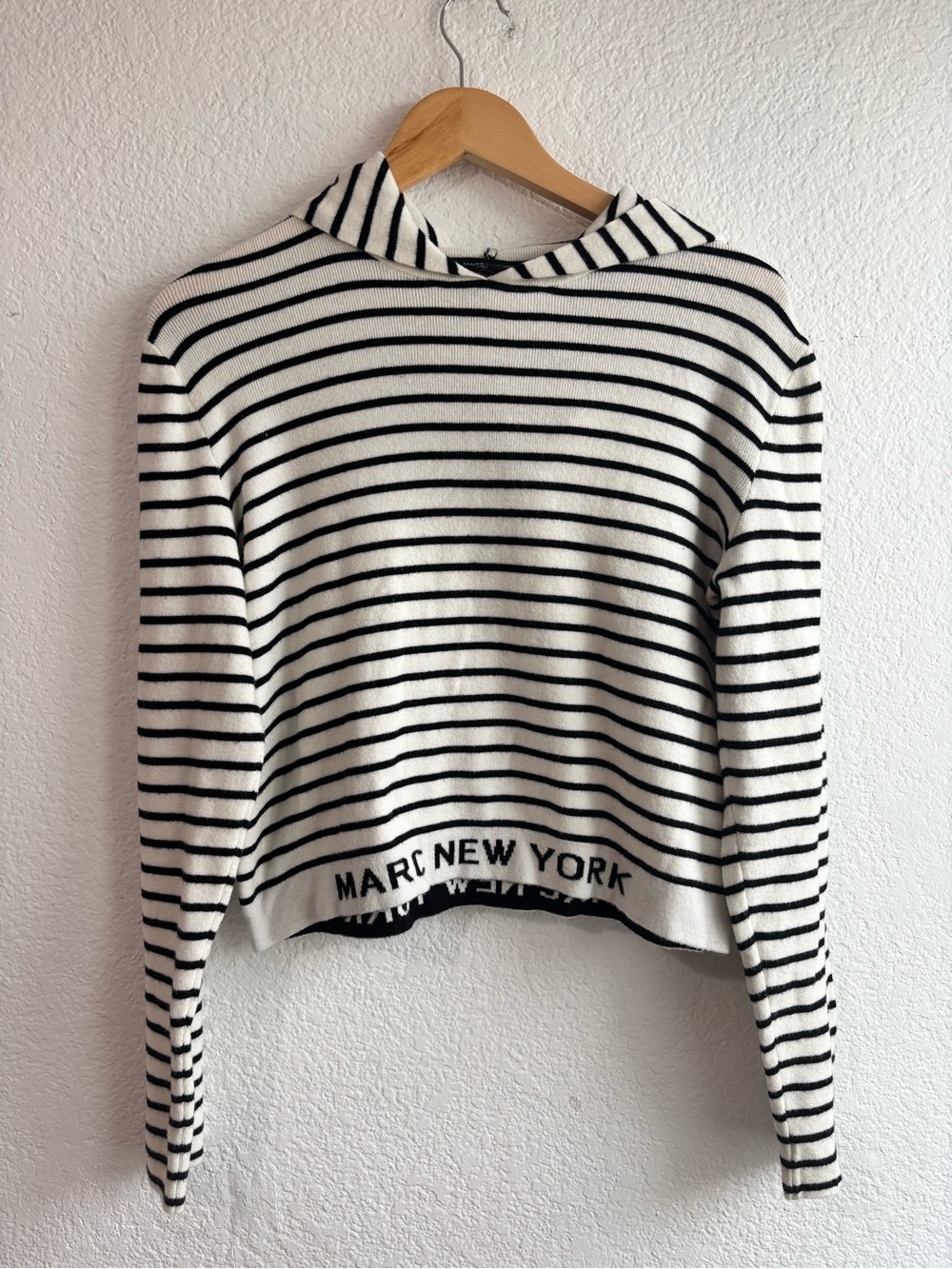 Marc New York Black and White Striped Hooded Top Soft Womens Size Large